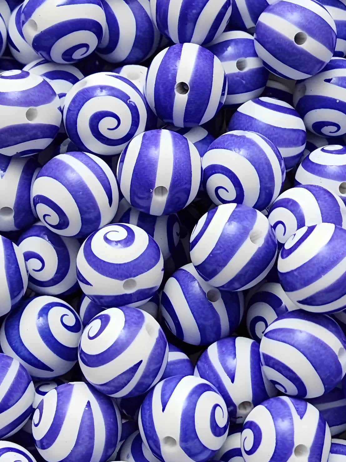 Blue Swirl 15mm Silicone Beads