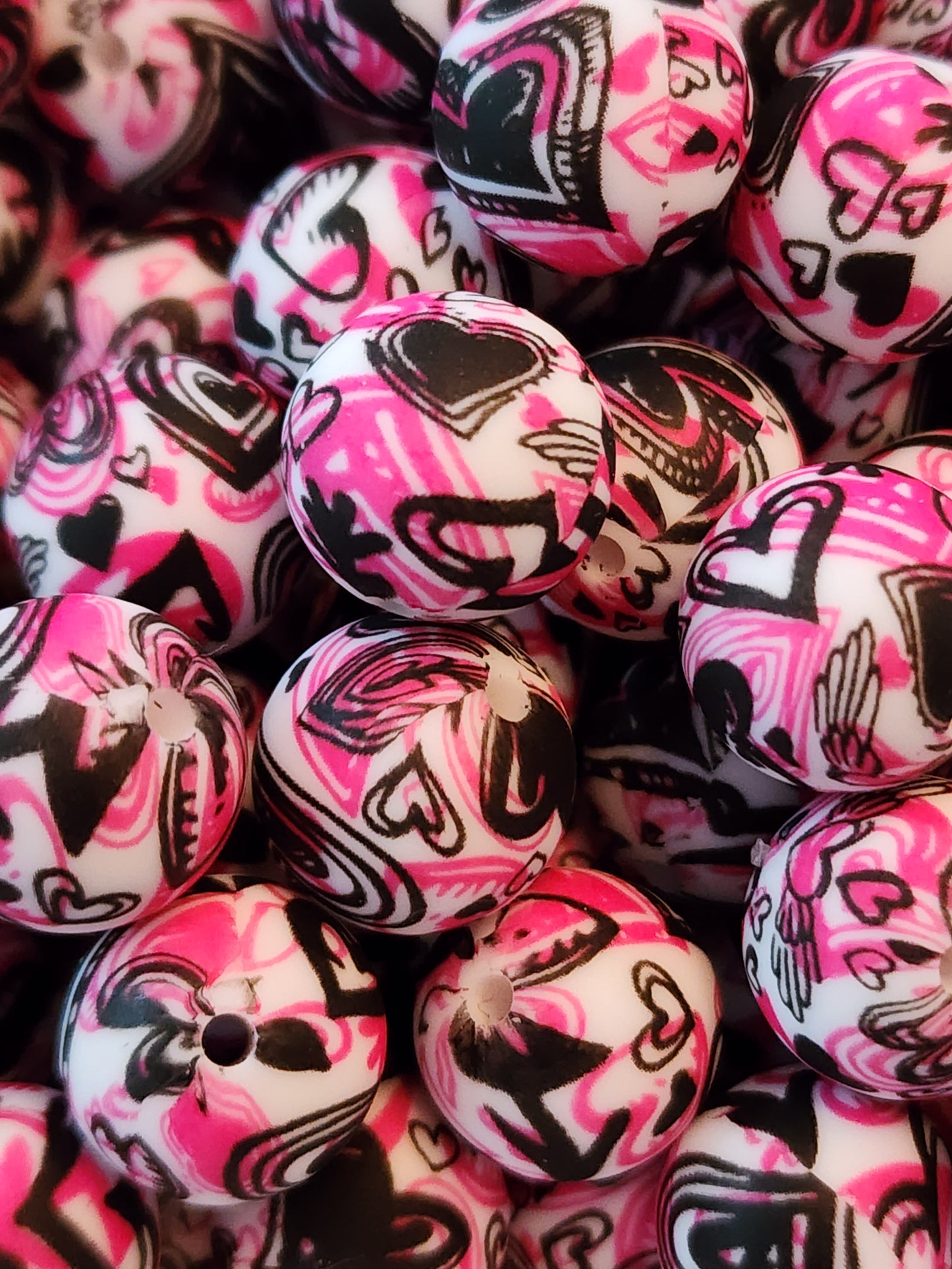 15MM Black & Pink Silicone Beads