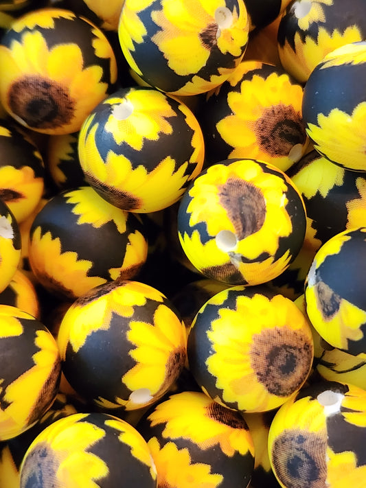 15MM Black Sunflower Silicone Beads