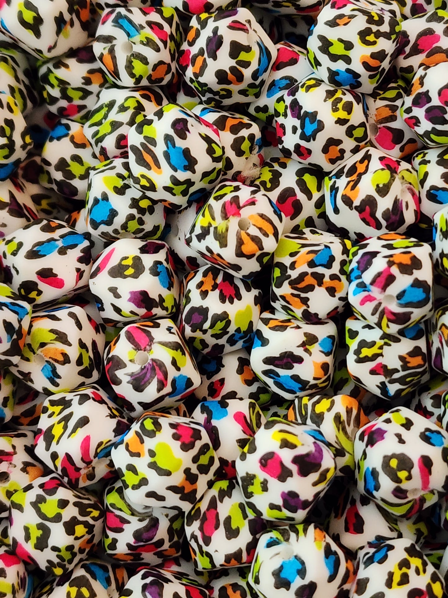 Colorful Leopard Hexagon Silicone Beads