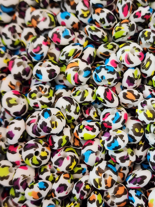 Colorful Leopard Lentil Silicone Beads