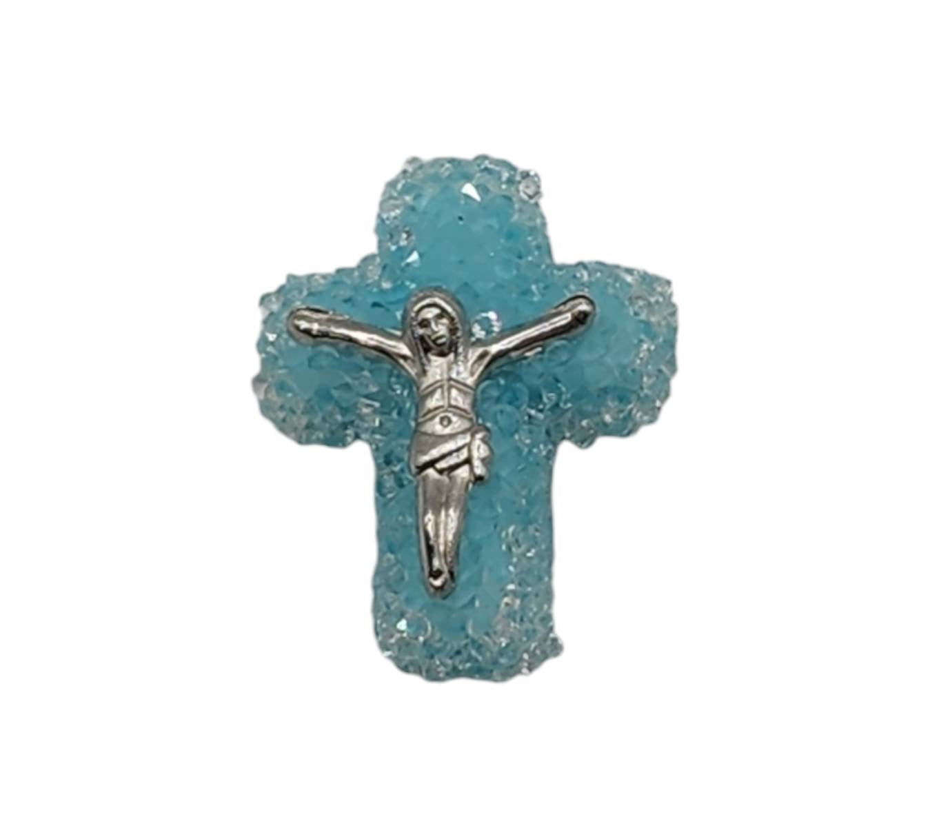 Blue Sugar Crucifix Beads