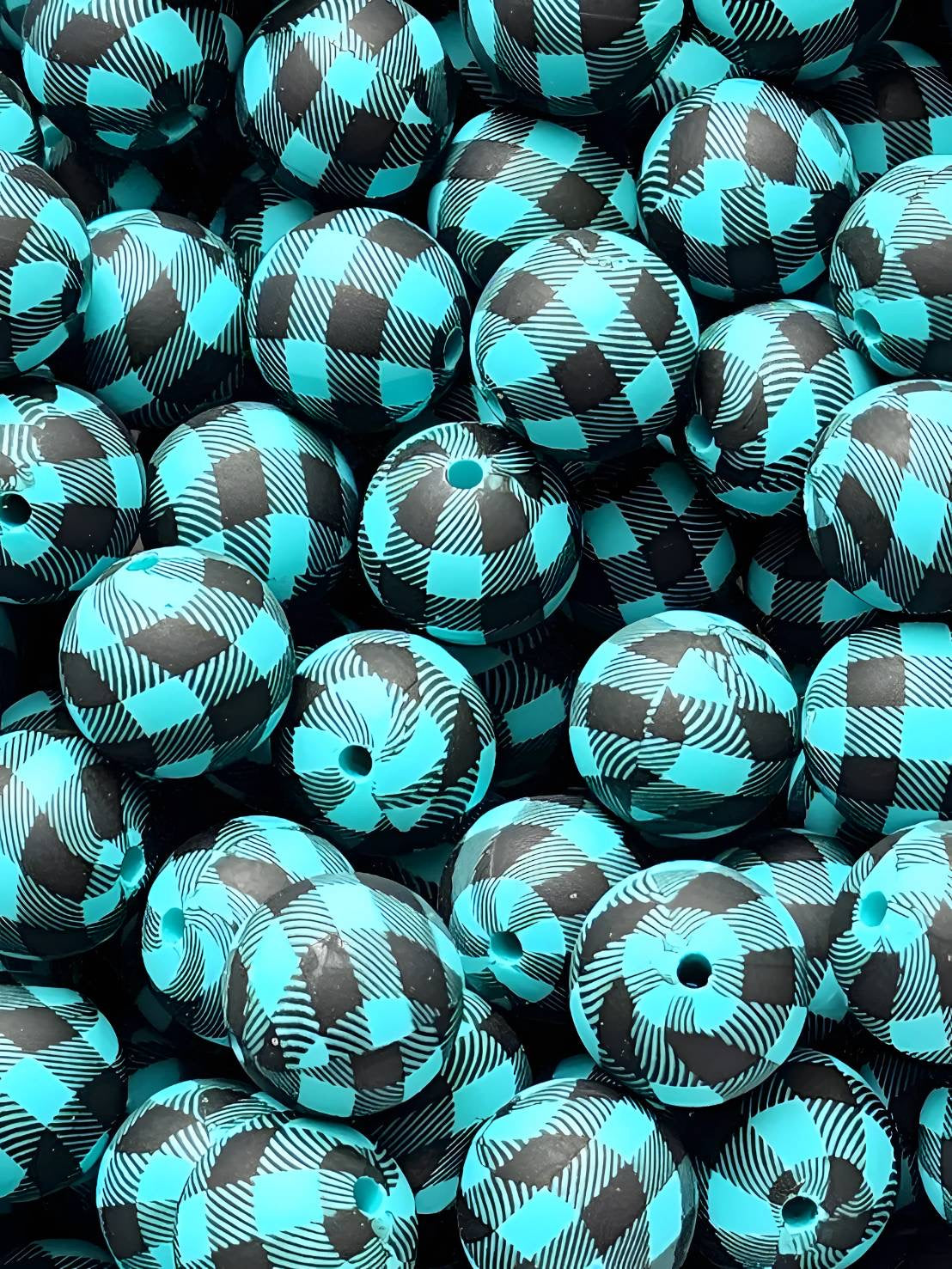 Turquoise Buffalo Plaid 15mm Silicone Beads (Exclusive Color)