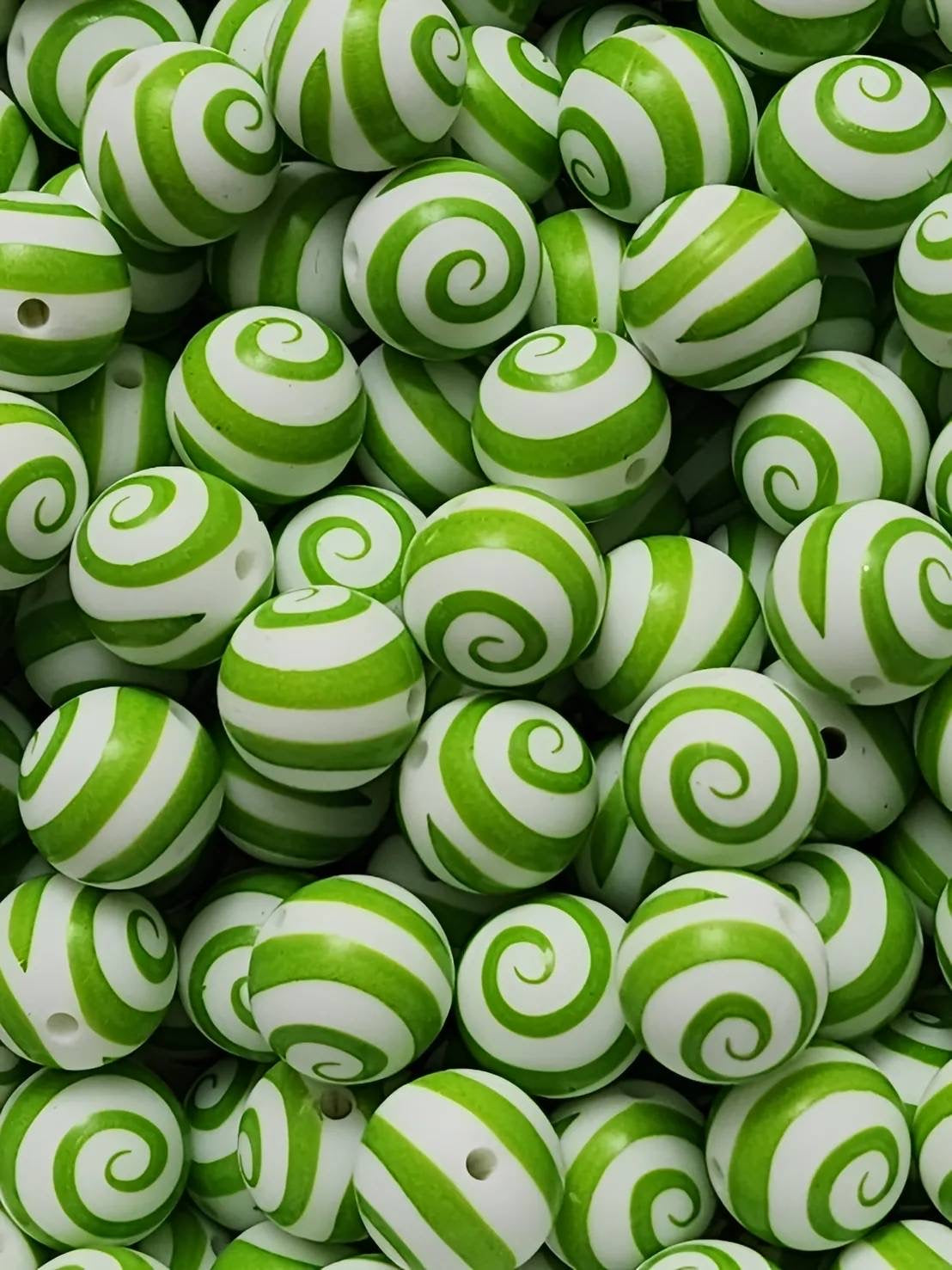 Green Swirl 15mm Silicone Beads