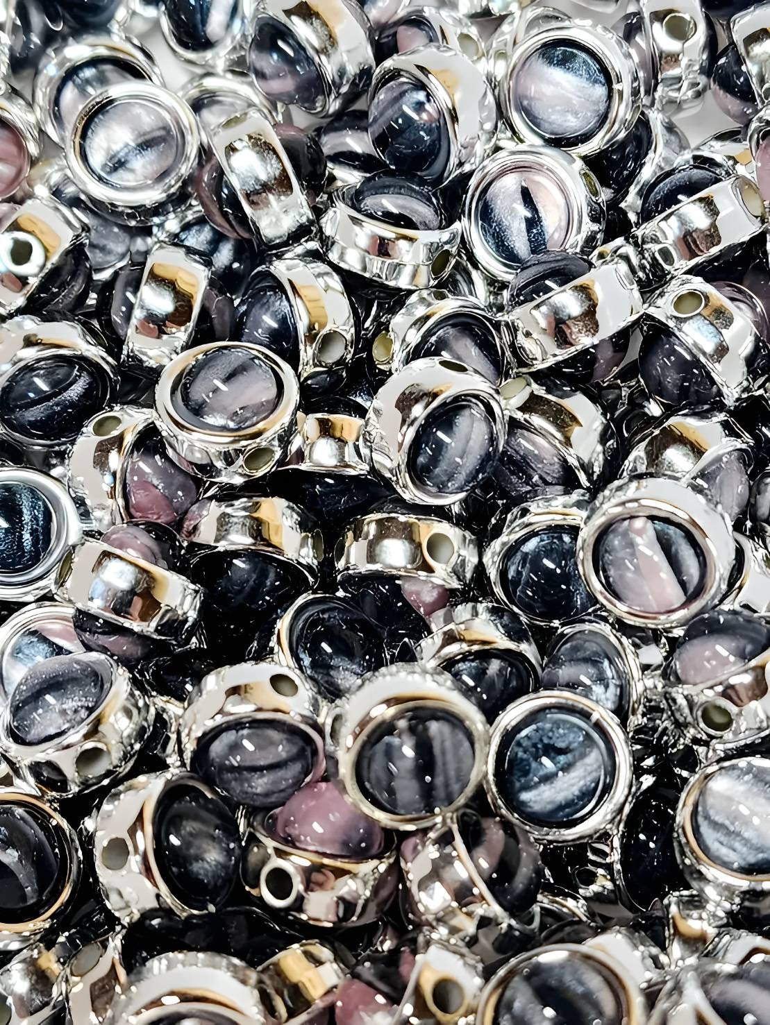 Black & Pink Marble Round Pearl Beads