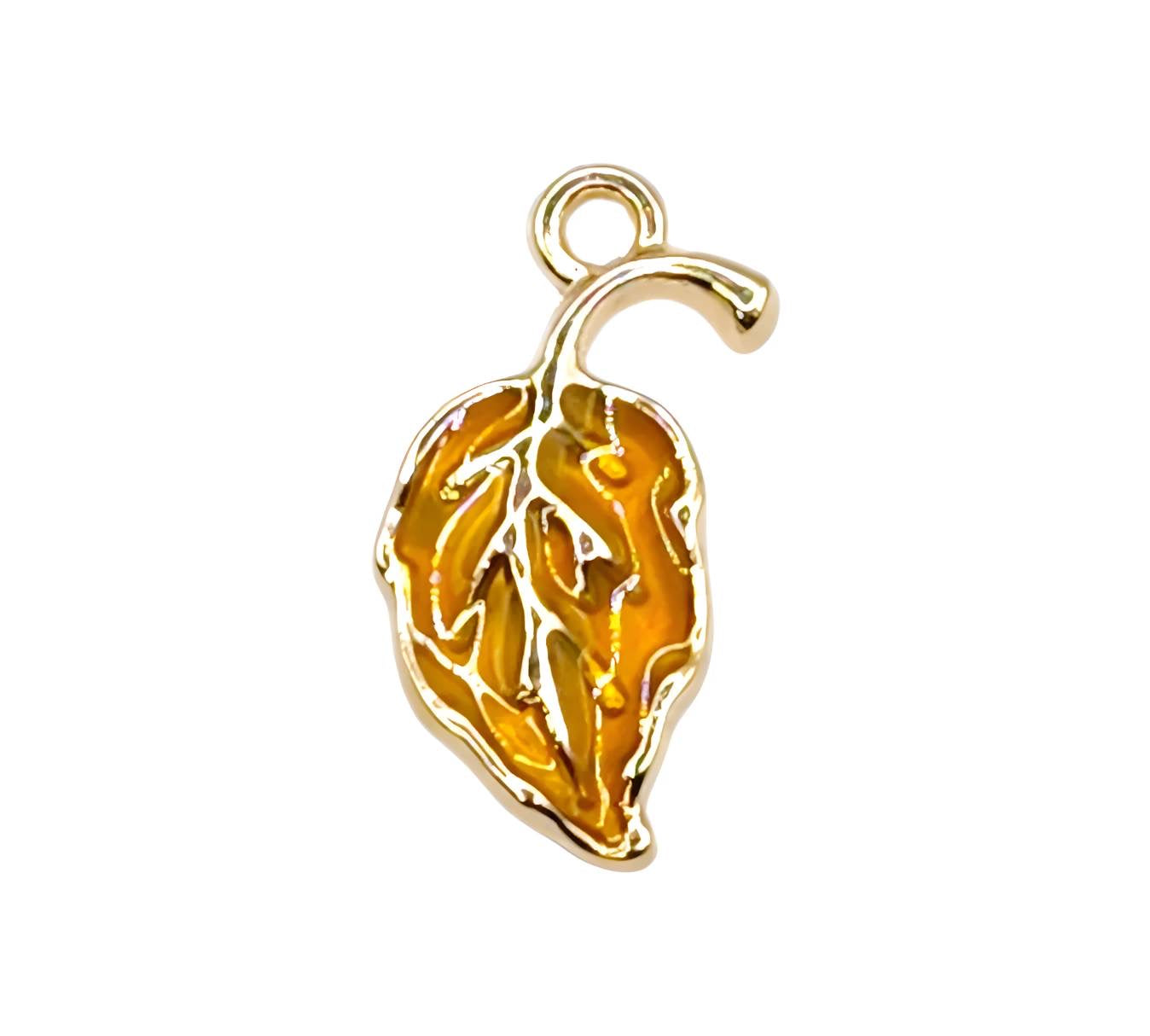 Golden Autumn Leaf Charm