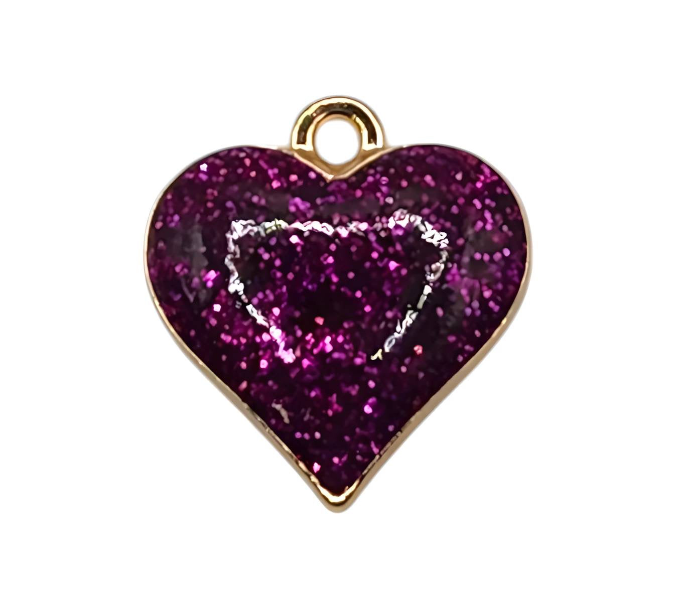 Purple Glitter Heart Charm