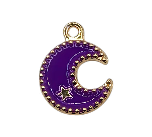 Purple Crescent Moon Charm with Star