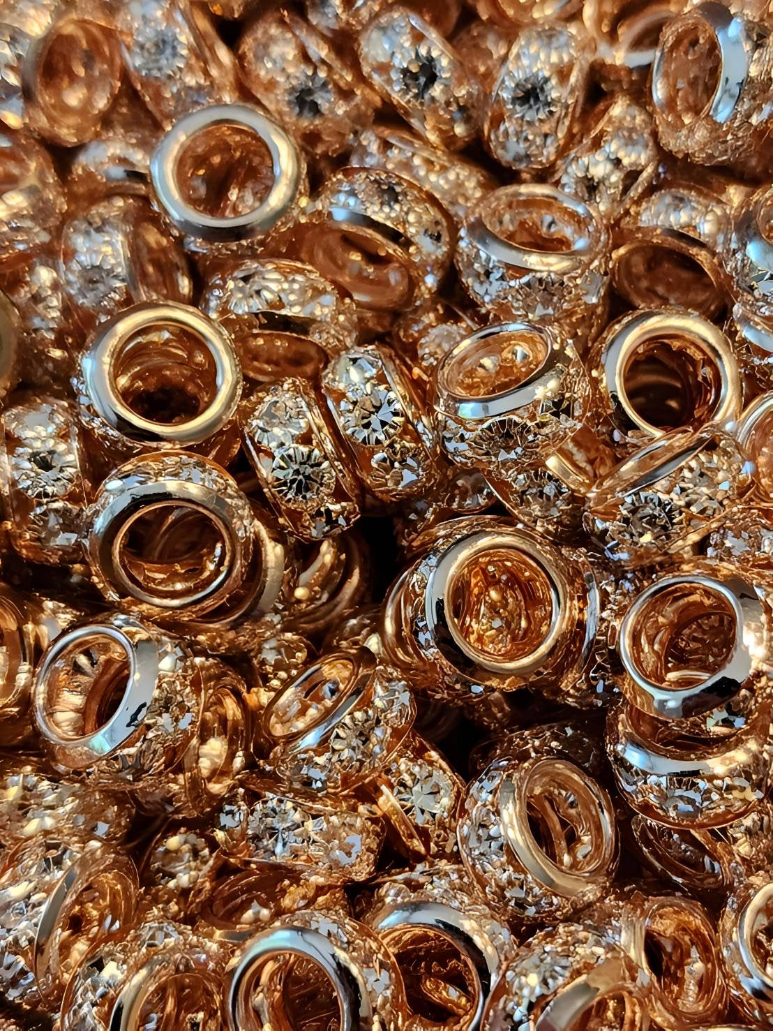 Rose Gold 10mm Large Hole (Rhinestone Spacers)