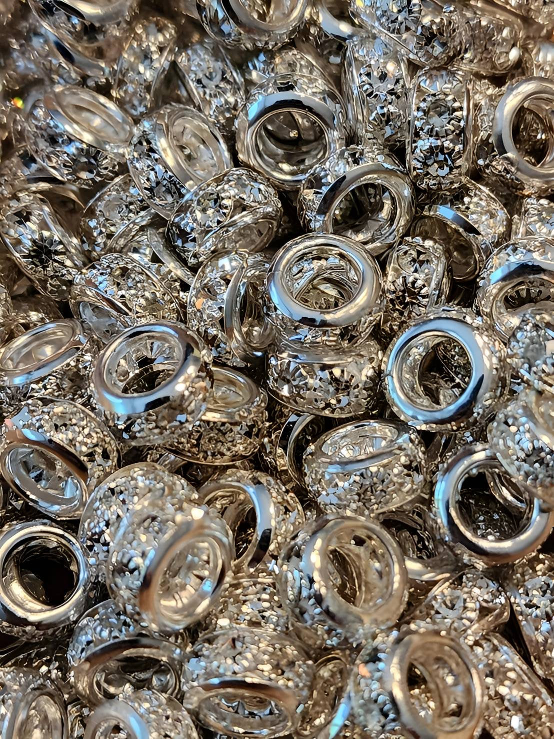 Silver 10mm Large Hole (Rhinestone Spacers)