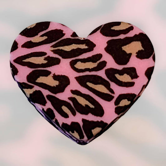 Pink Leopard Printed Heart Focal