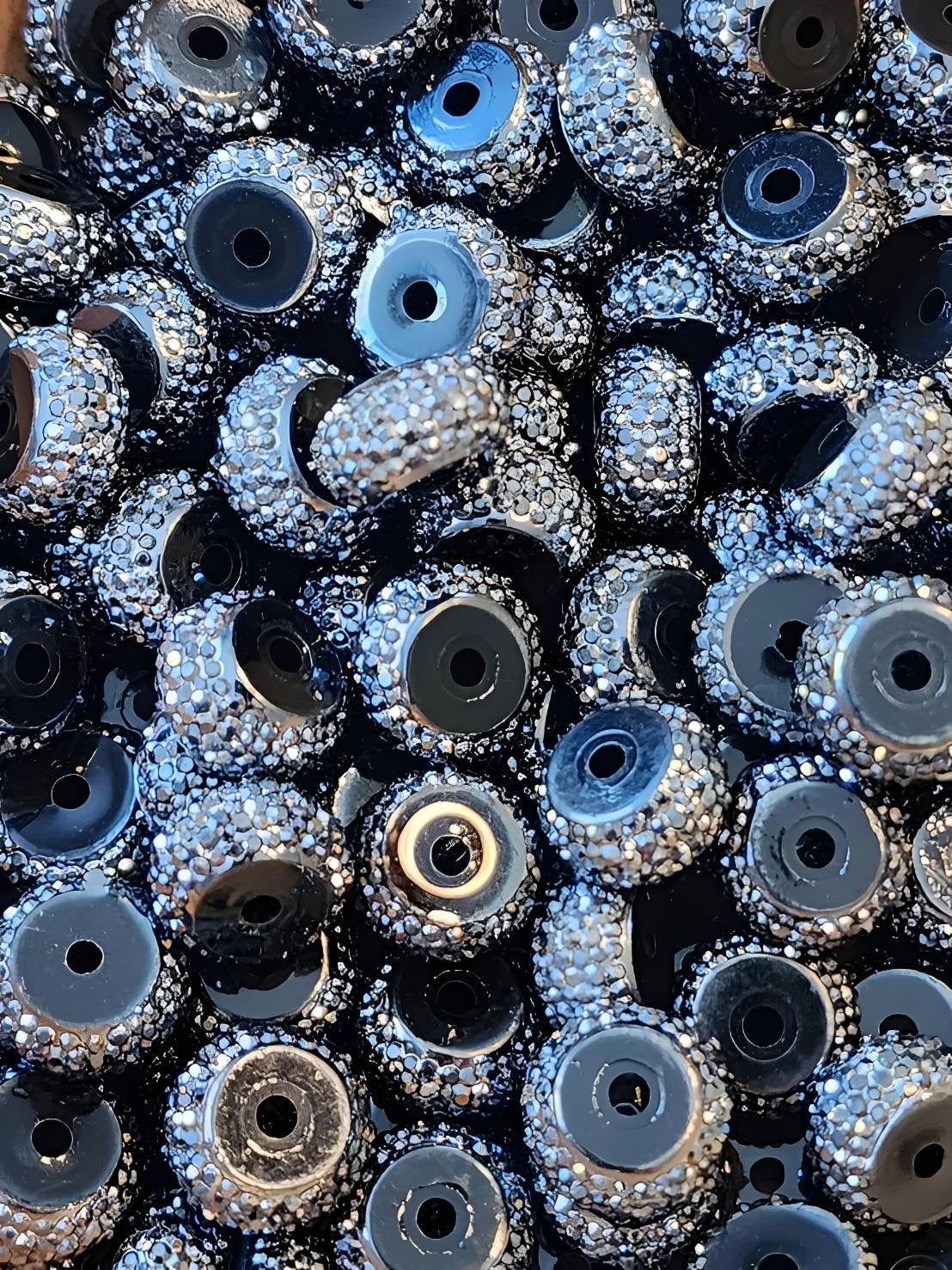 Glitter Black Rhinestone 12mm Spacers