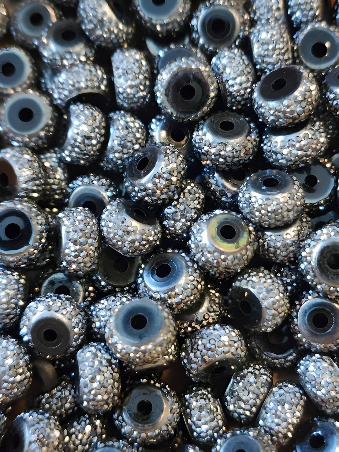 Glitter Black Rhinestone 10mm Spacers