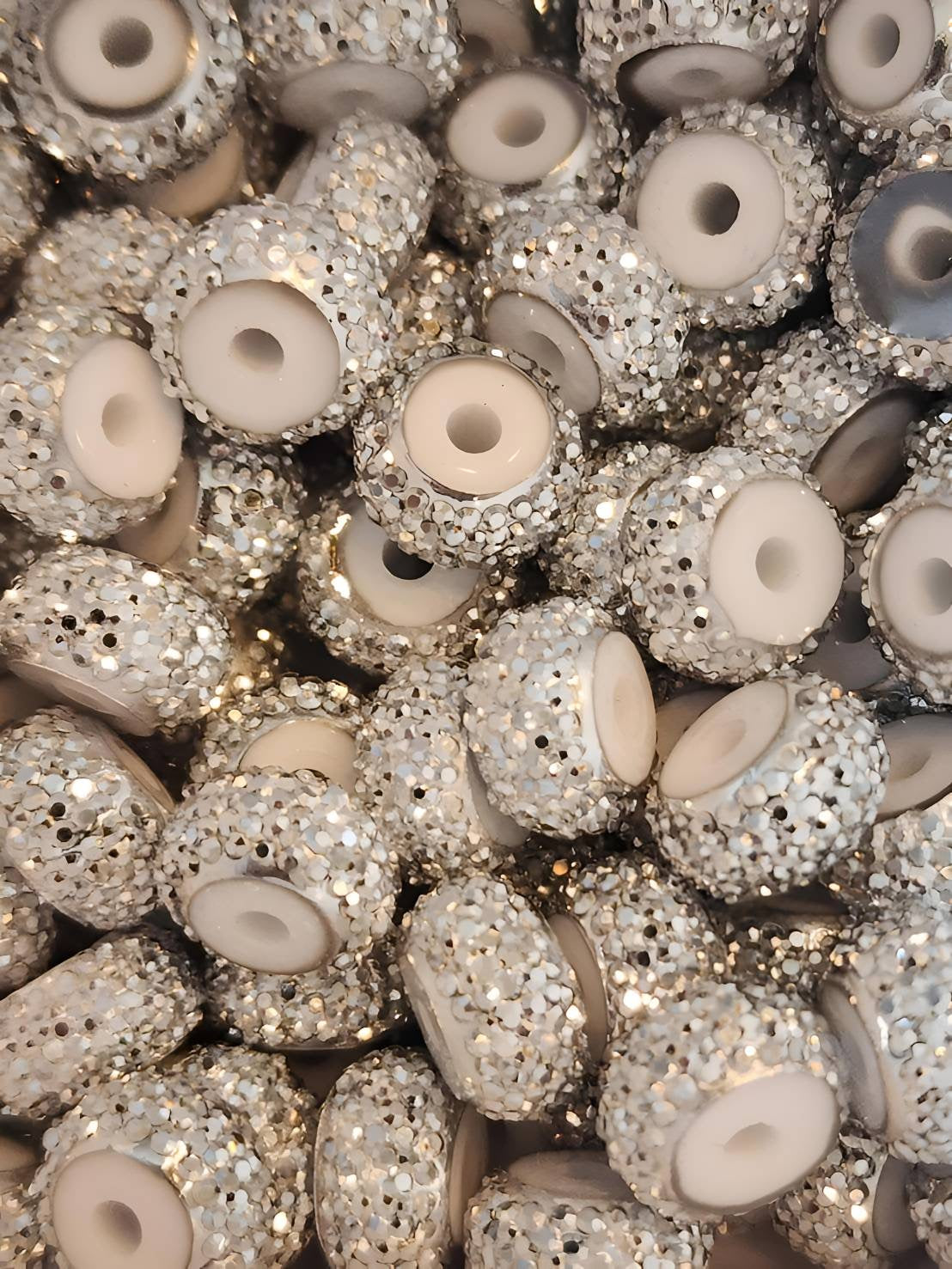 Glitter Silver Rhinestone 10mm Spacers