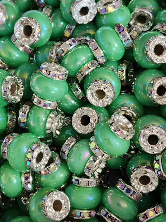 Green Rhinestone Pearl Spacer Beads