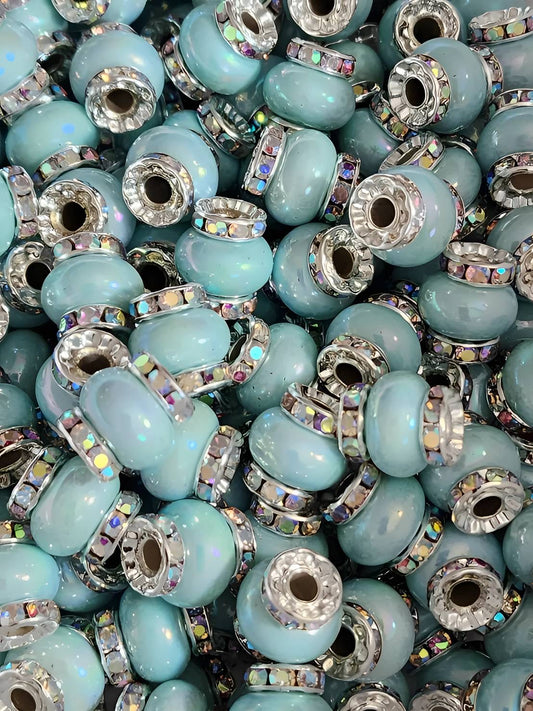 Blue Rhinestone Pearl Spacer Beads