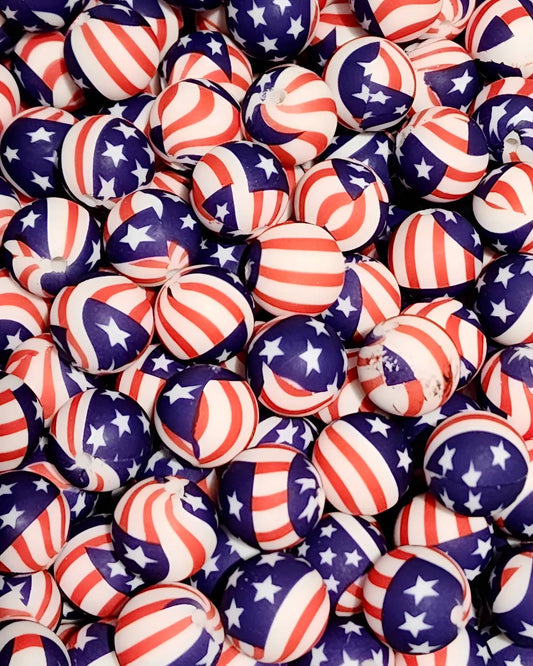 15MM Printed Flag Silicone Beads