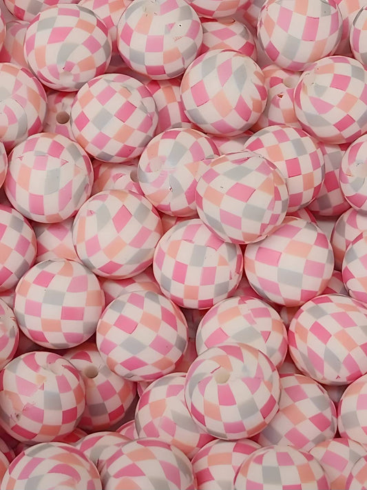 Candy Checkered Blush 15mm Silicone Bead