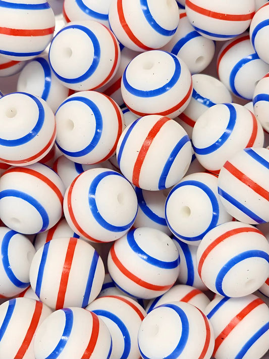 Patriotic Peppermint Swirl 15mm Silicone Bead