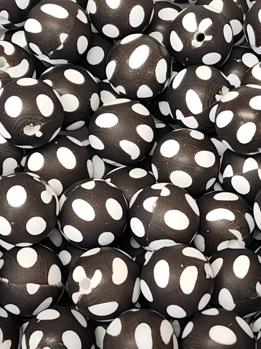 Black Polka Dot Cascade 15mm Silicone Bead