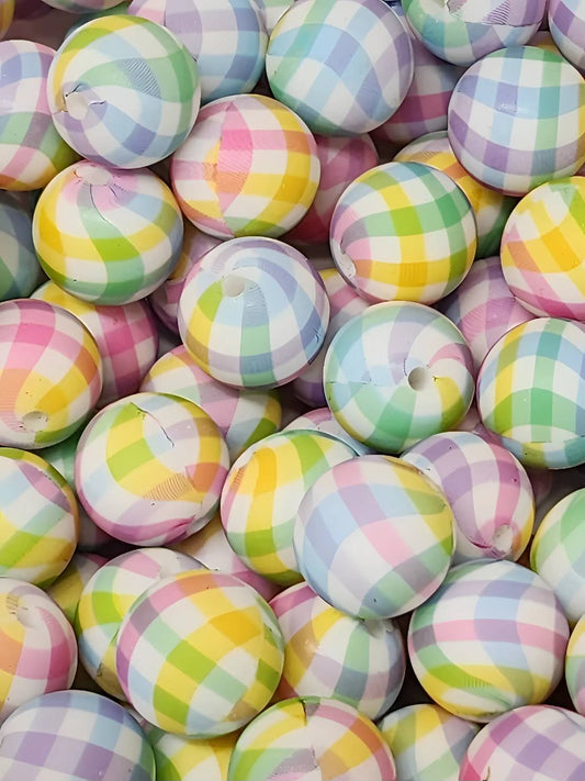 Pastel Plaid Orb Array 15mm Silicone Bead