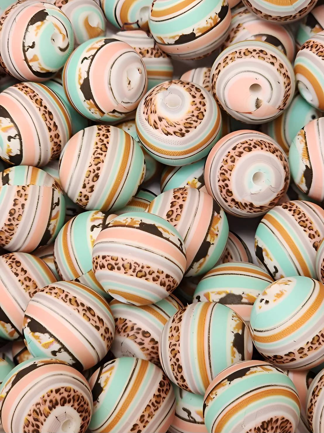 Mint Coco Swirl 15mm Silicone Bead