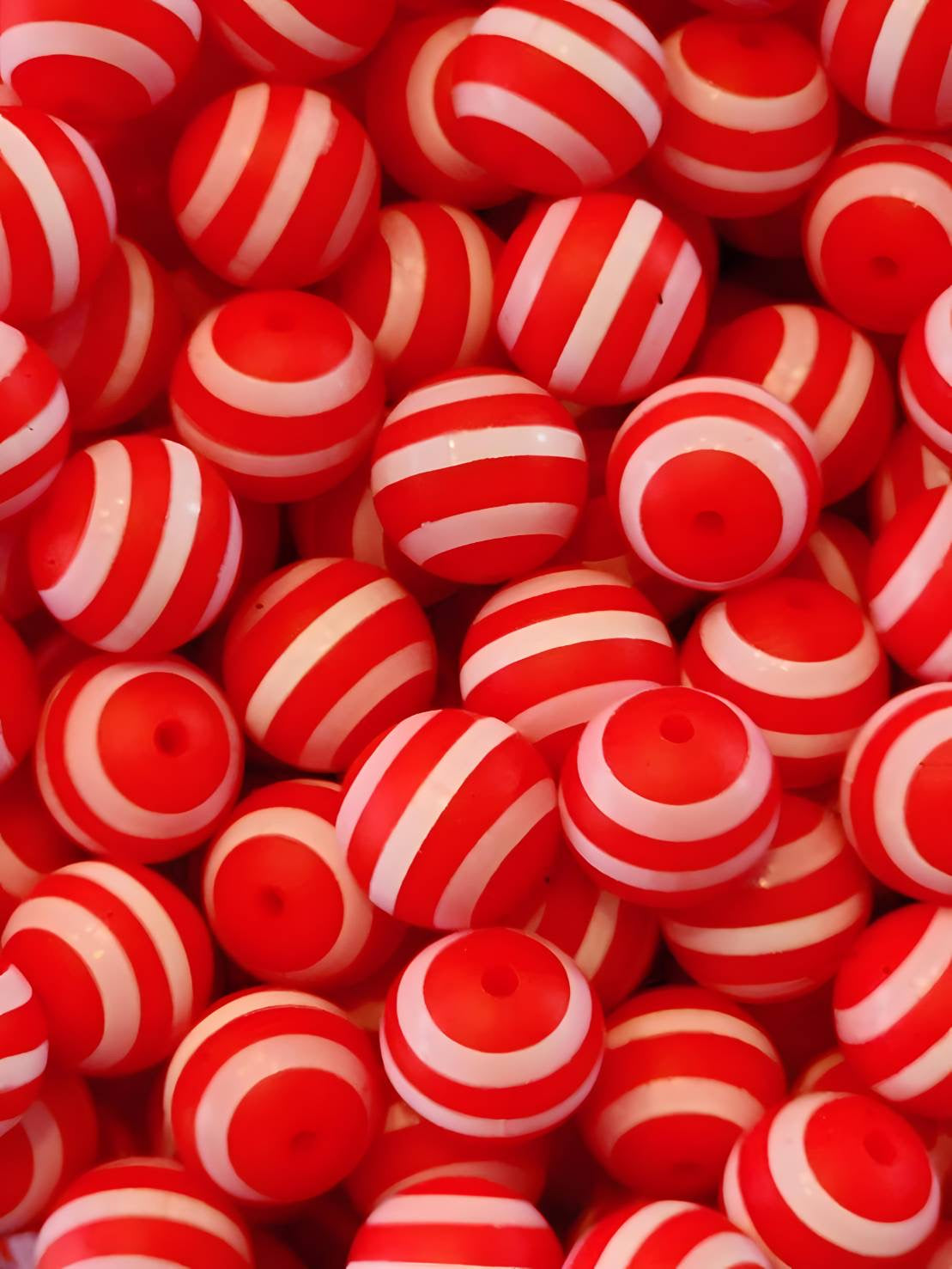 15mm Red & White Stripe Silicone Beads