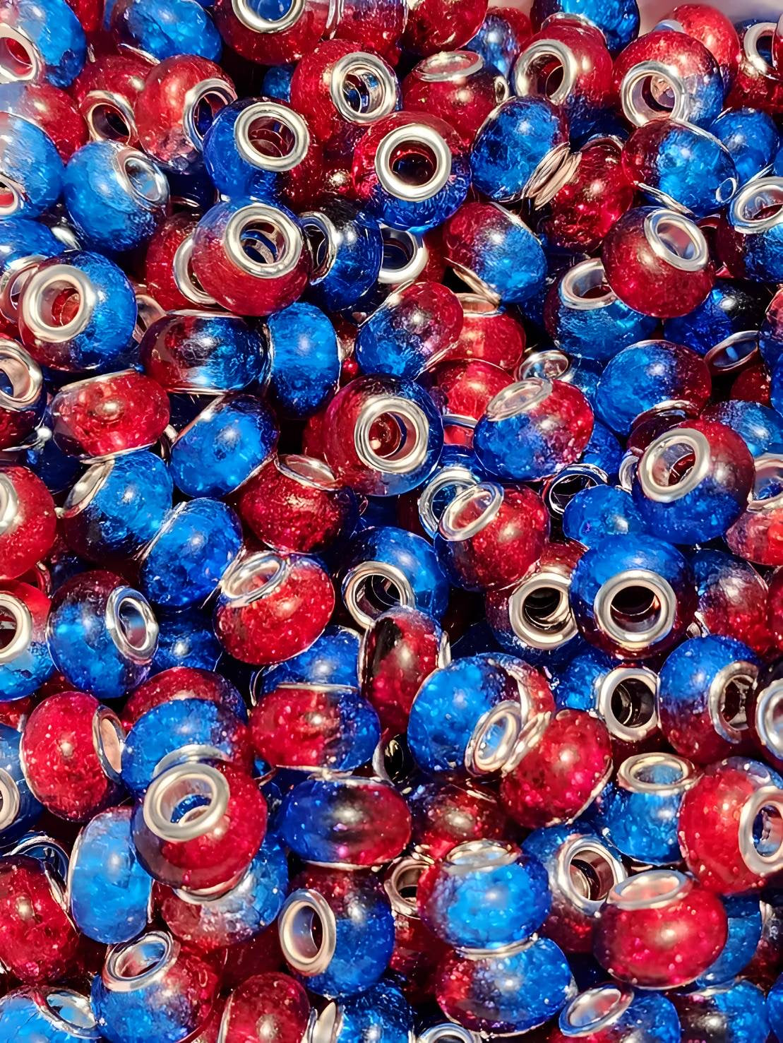 2 Tone Red/Blue Crackle (Large Hole Spacers)