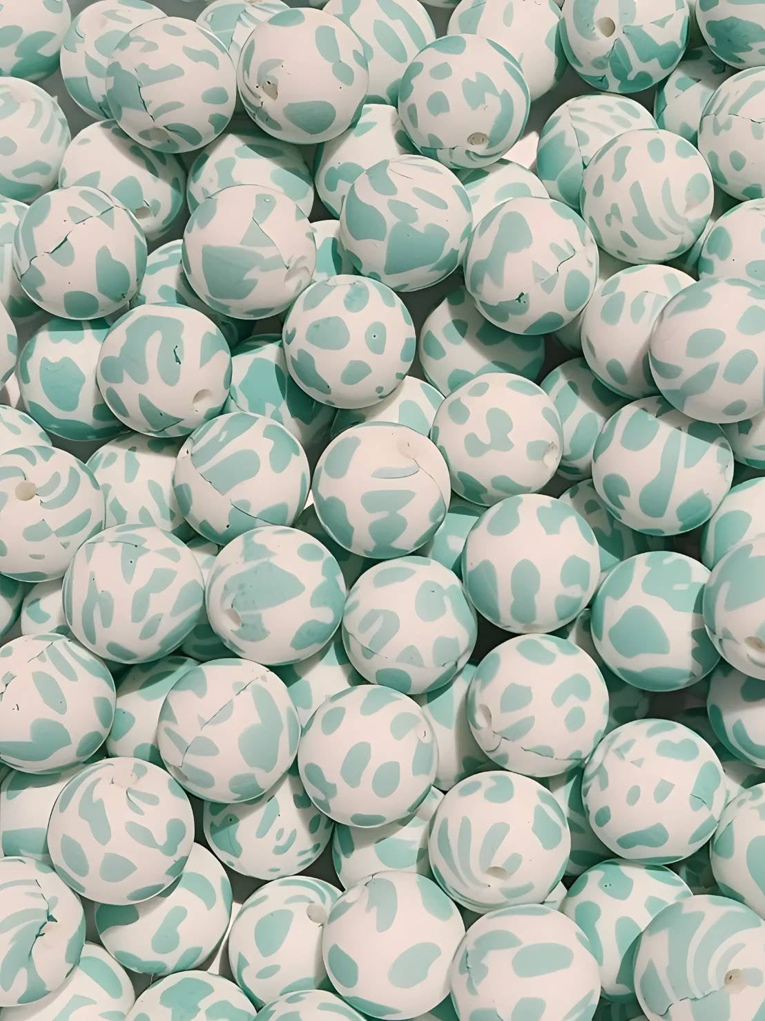 Teal Cow 15mm Printed Beads