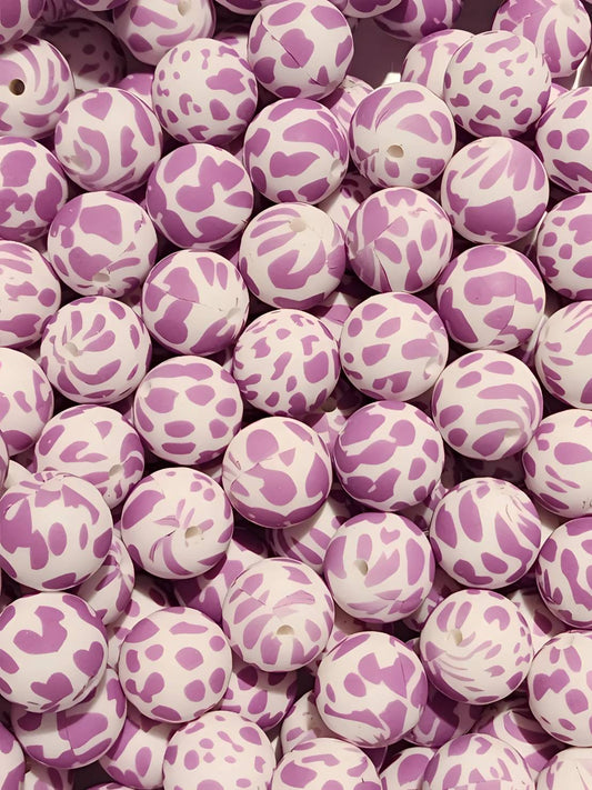 Purple Cow 15mm Printed Beads