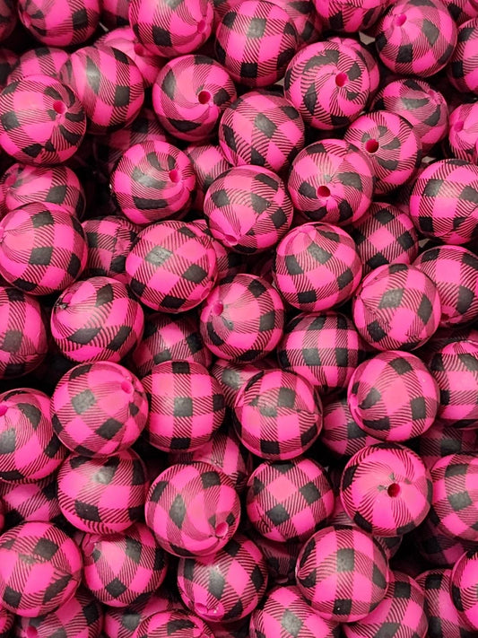 Pink Plaid 15MM Printed Silicone