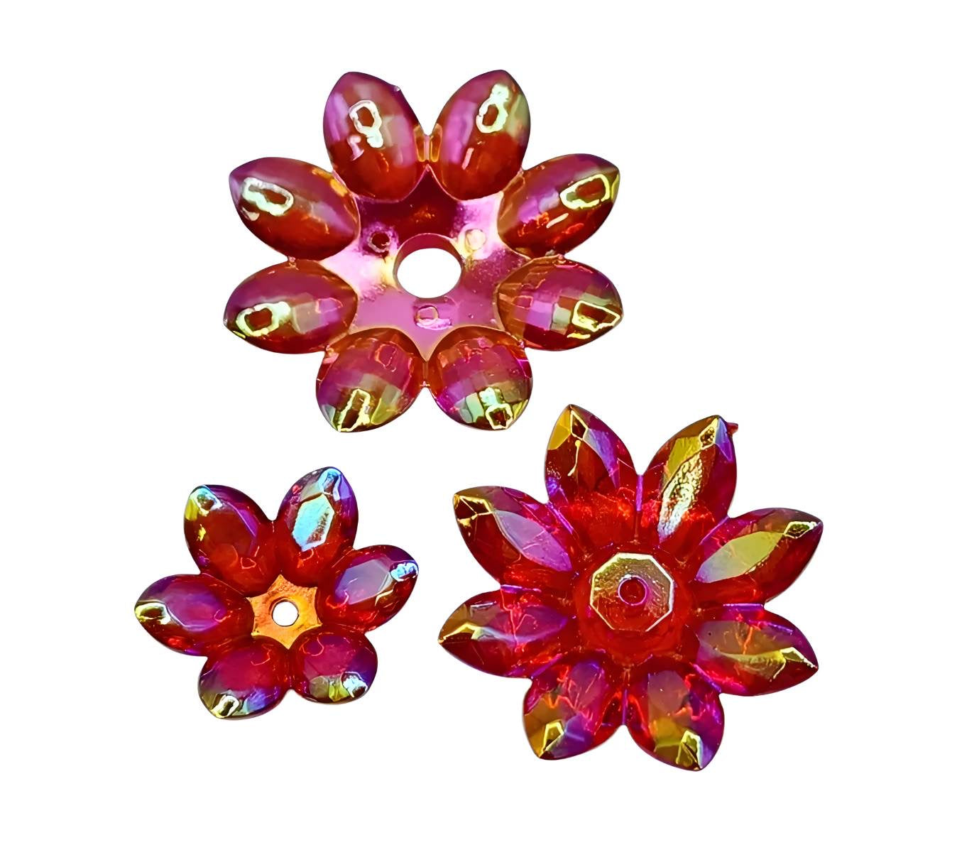 Red Acrylic Flower Beads