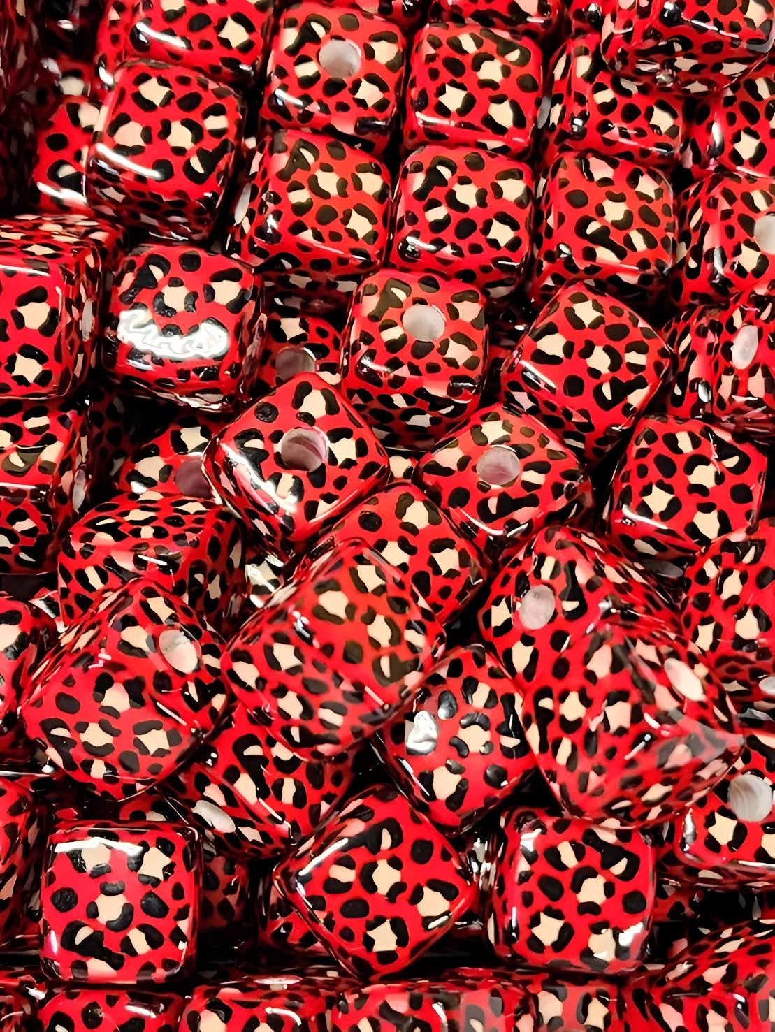 Red Leopard Square 16mm Beads (Acrylic Beads)