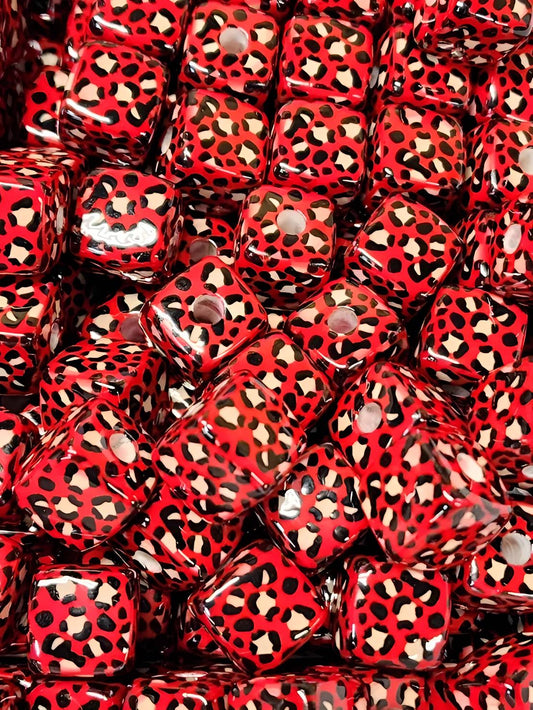 Red Leopard Square 16mm Beads (Acrylic Beads)