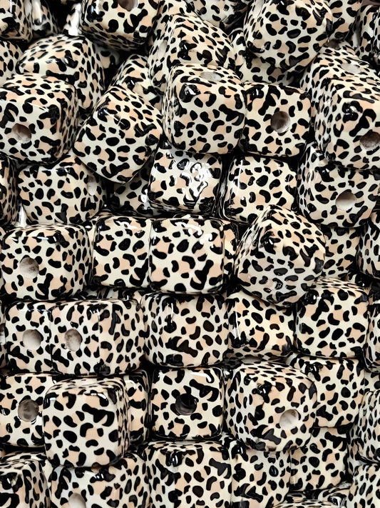 White Leopard Square 16mm Beads (Acrylic Beads)