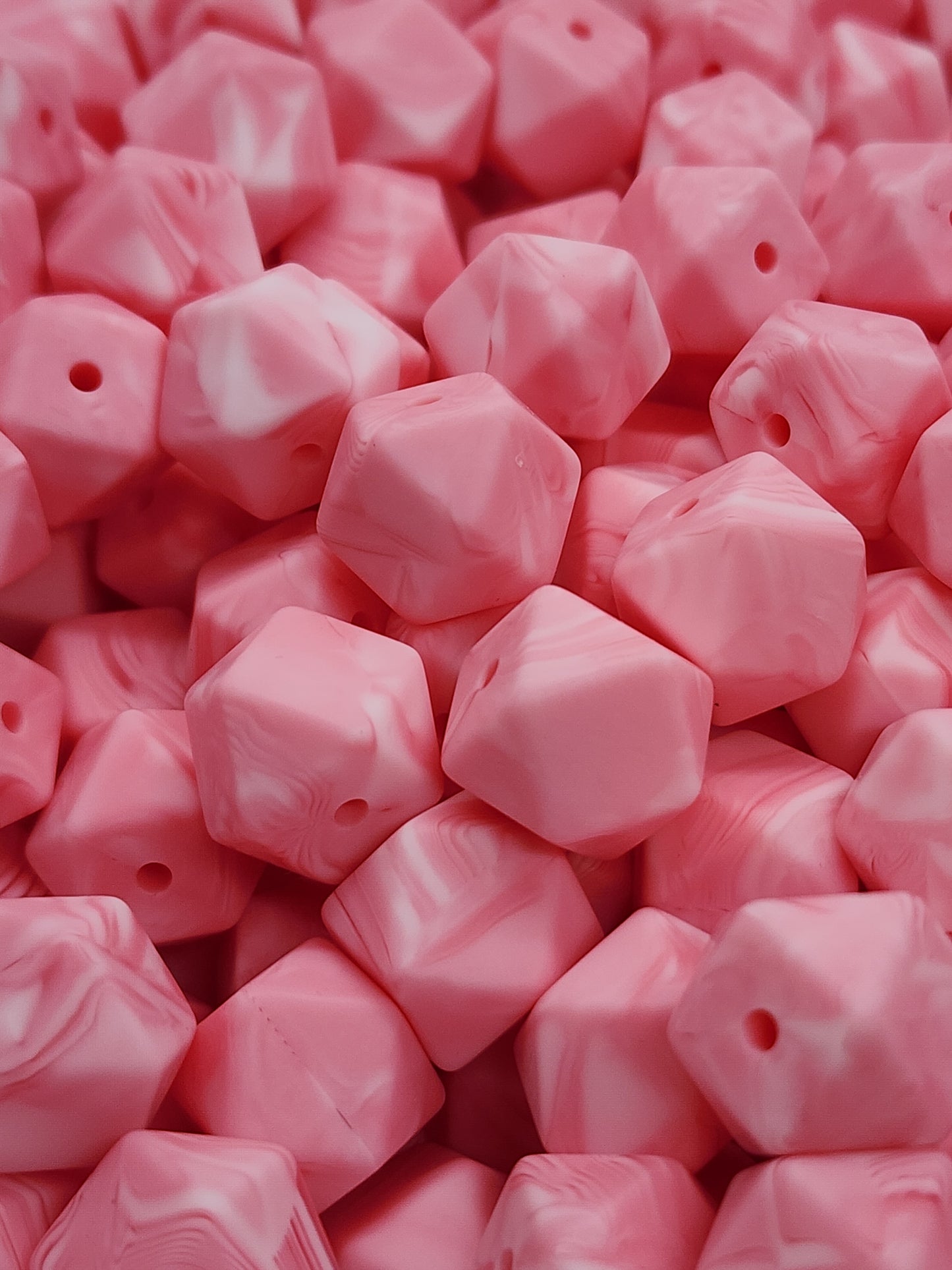 23. Marble Pink Hexagon Silicone Beads