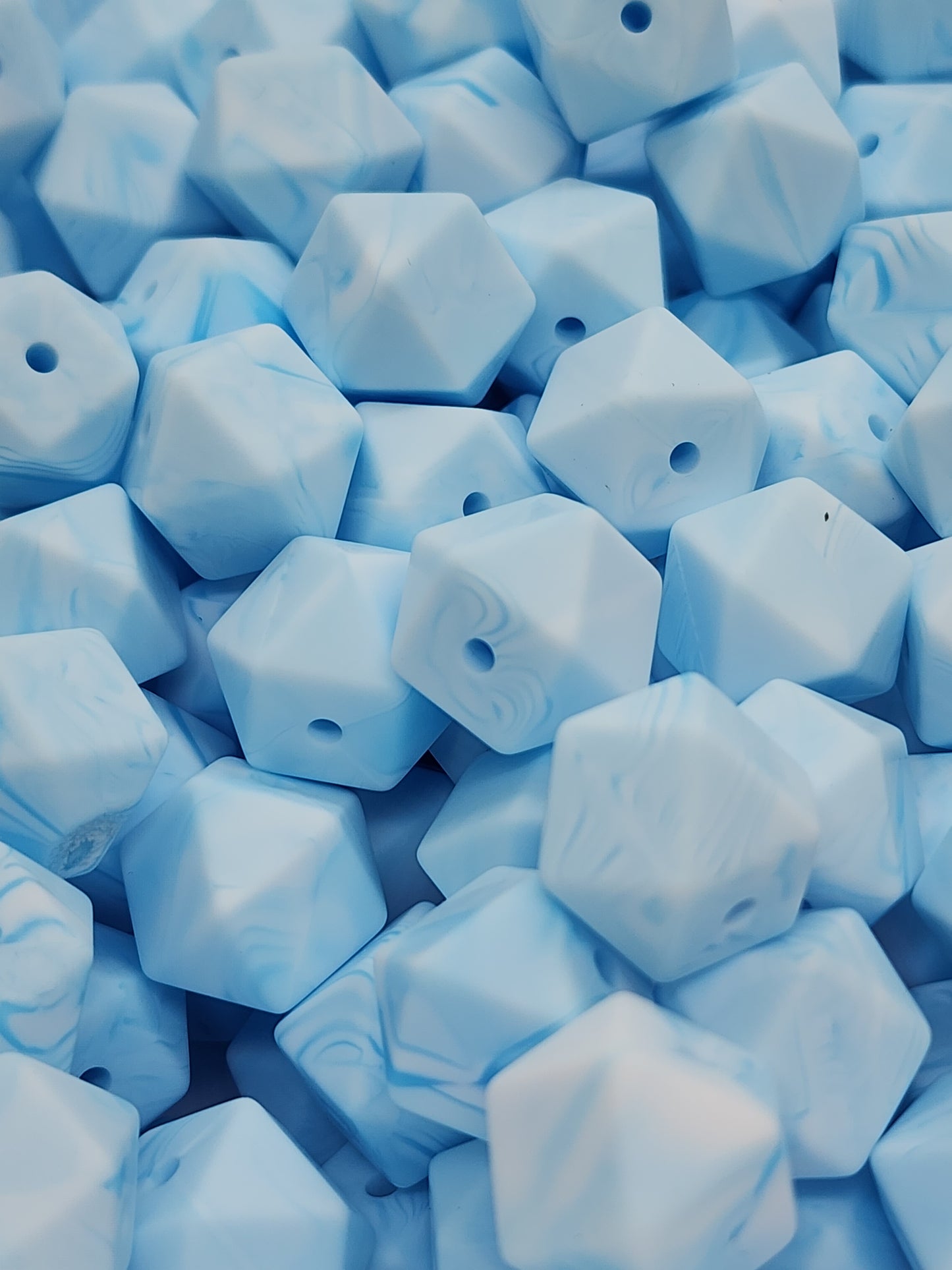 26. Marble Blue Hexagon Silicone Beads