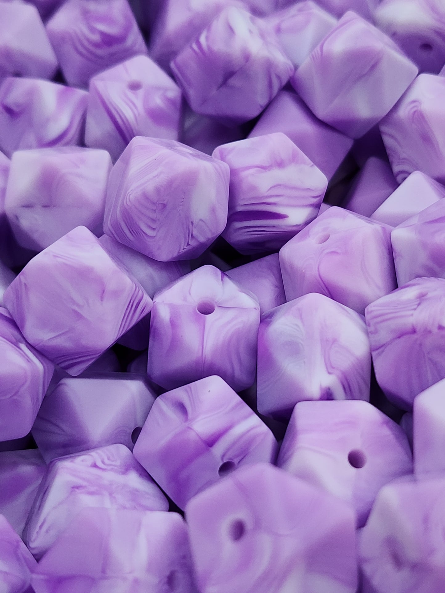29. Marble Purple Hexagon Silicone Beads